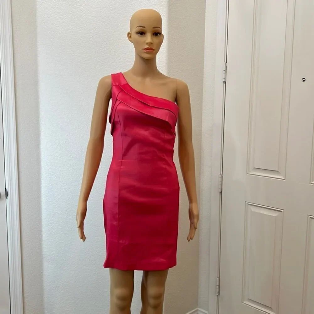 Mystic Dress Size Small Pink Coral One Shoulder Ruffle Mini Poly Nylon Spandex